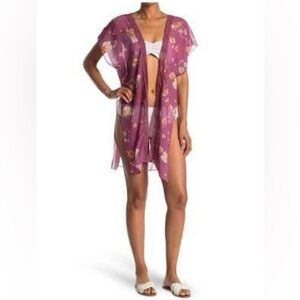 Nordstrom Rack Vintage Rose Purple Floral Chiffon Kimono – One Size